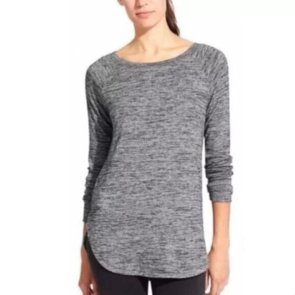 Athleta Luxe Pose Thumbhole Long Sleeve Marled Knit Tunic Top XL Dark Marl Gray